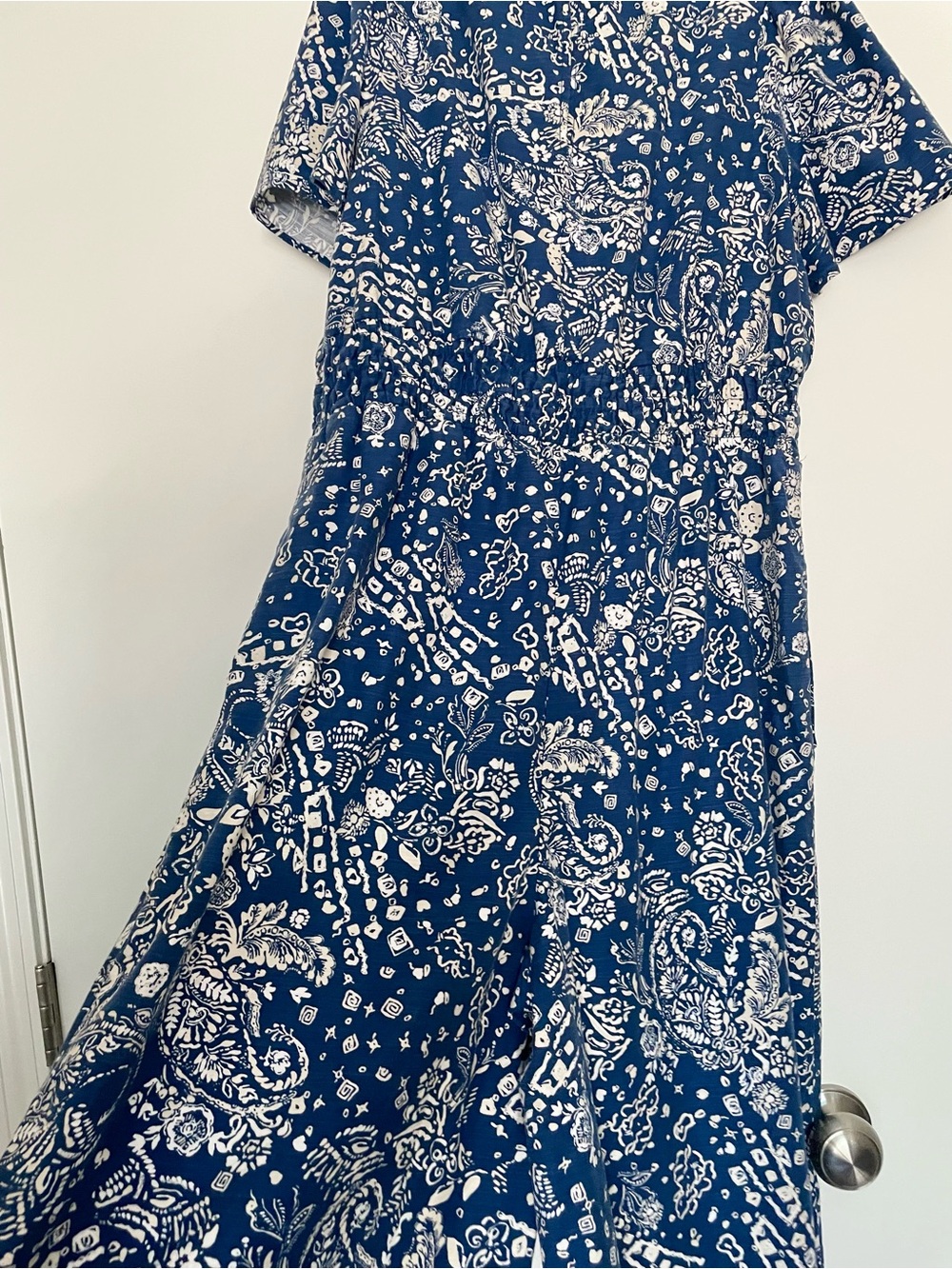 Anthropologie The Somerset Wide Leg Jumpsuit Blue White Floral L Short Sleeve - Picture 8 of 16